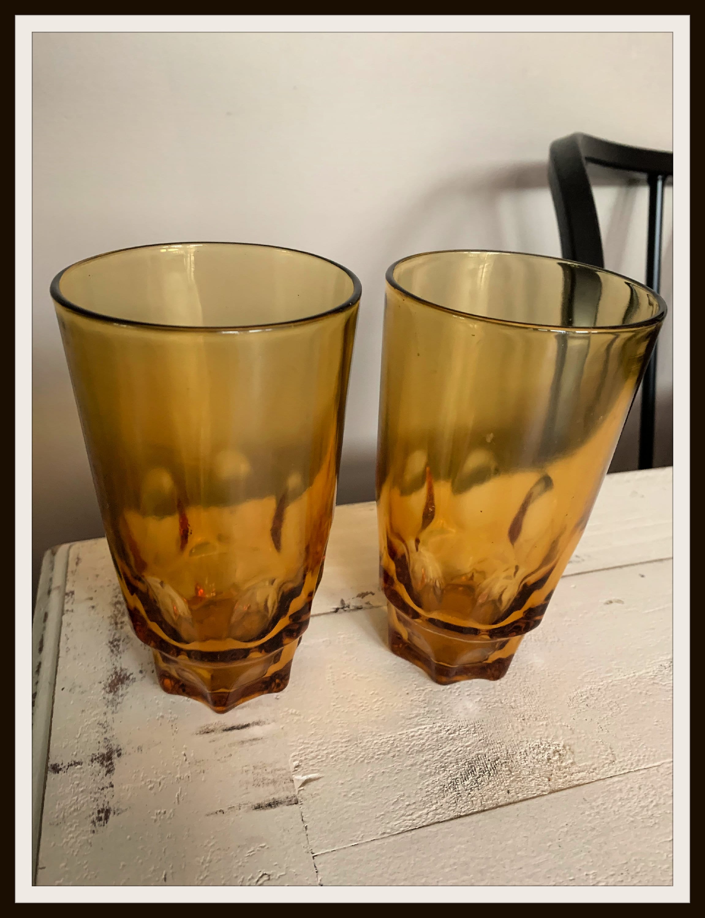 Vintage Gold Amber Drinking Glasses Etsy