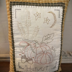 Handstitched Fall Harvest Pumpkin Pillow | Handmade Fall Pillow | Harvest Stitchery Pillow | Fall Decor