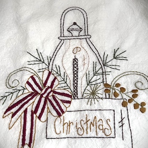Handmade Embroidered Christmas Kitchen Flour Sack Towel | Farmhouse Stitchery Christmas Towel | Farmhouse Christmas Decor