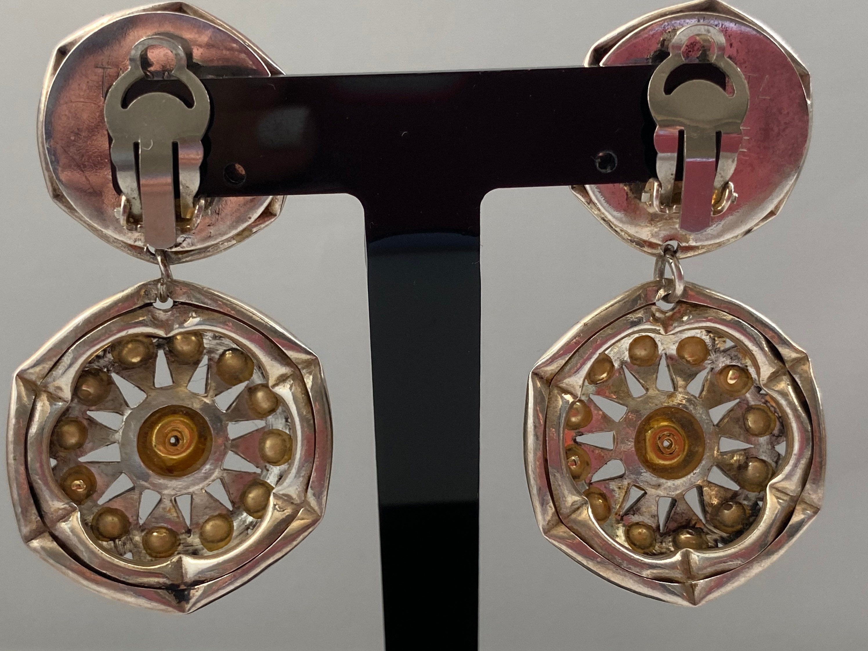 Boucles D'oreilles Vintage Taratata France - Signées, Clips à Strass Dorés