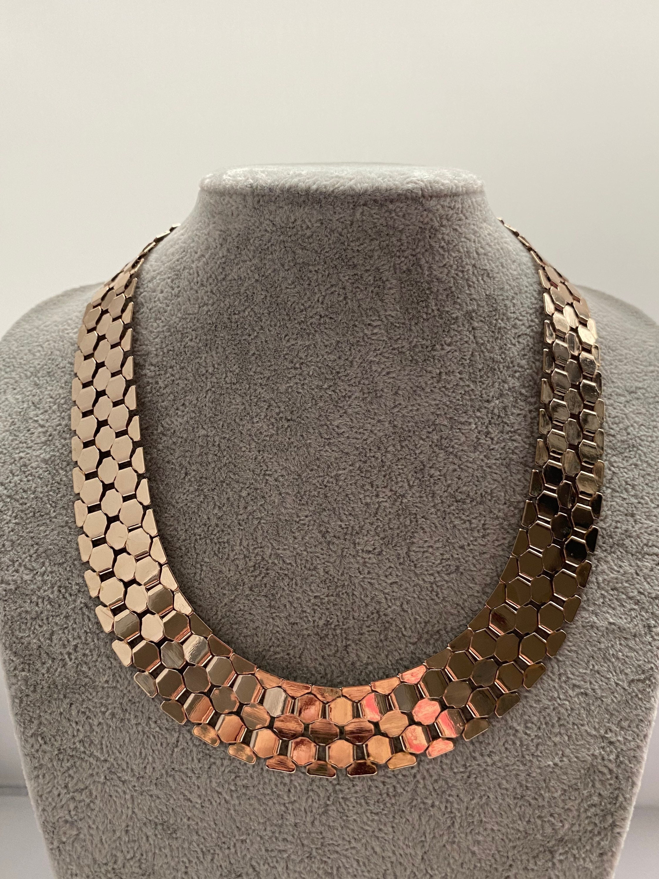 Unsigned Gold Tone Metal Hexagon Block Chain Necklace - Etsy