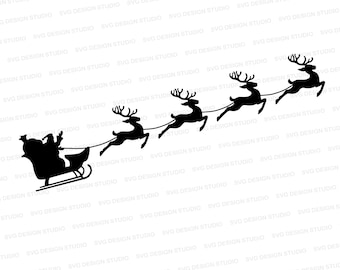 Santa Reindeer Sleigh Silhouette SVG | Christmas Sleigh Silhouette SVG | Santa Sleigh Cut File | Christmas Cut File Cricut | Silhouette