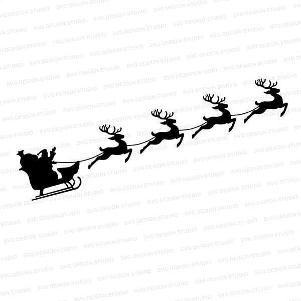 Santa Reindeer Sleigh Silhouette SVG | Christmas Sleigh Silhouette SVG | Santa Sleigh Cut File | Christmas Cut File Cricut | Silhouette