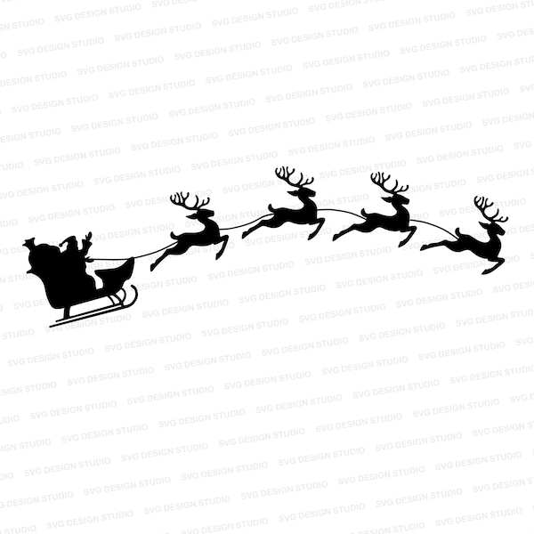 Santa Reindeer Sleigh SVG | Christmas Sleigh Silhouette SVG | Santa Sleigh Cut File | Christmas Cut File Cricut | Silhouette