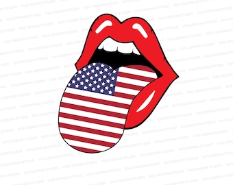 Luscious Lips With Flag Tongue, Red Lips svg, Rock Band T-shirt svg, Onesie svg, Decorative svg, Hoodie svg, Cut File Cricut, Silhouette
