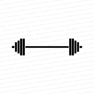 May include: A black barbell with weight plates on each end. The barbell is isolated on a white background.