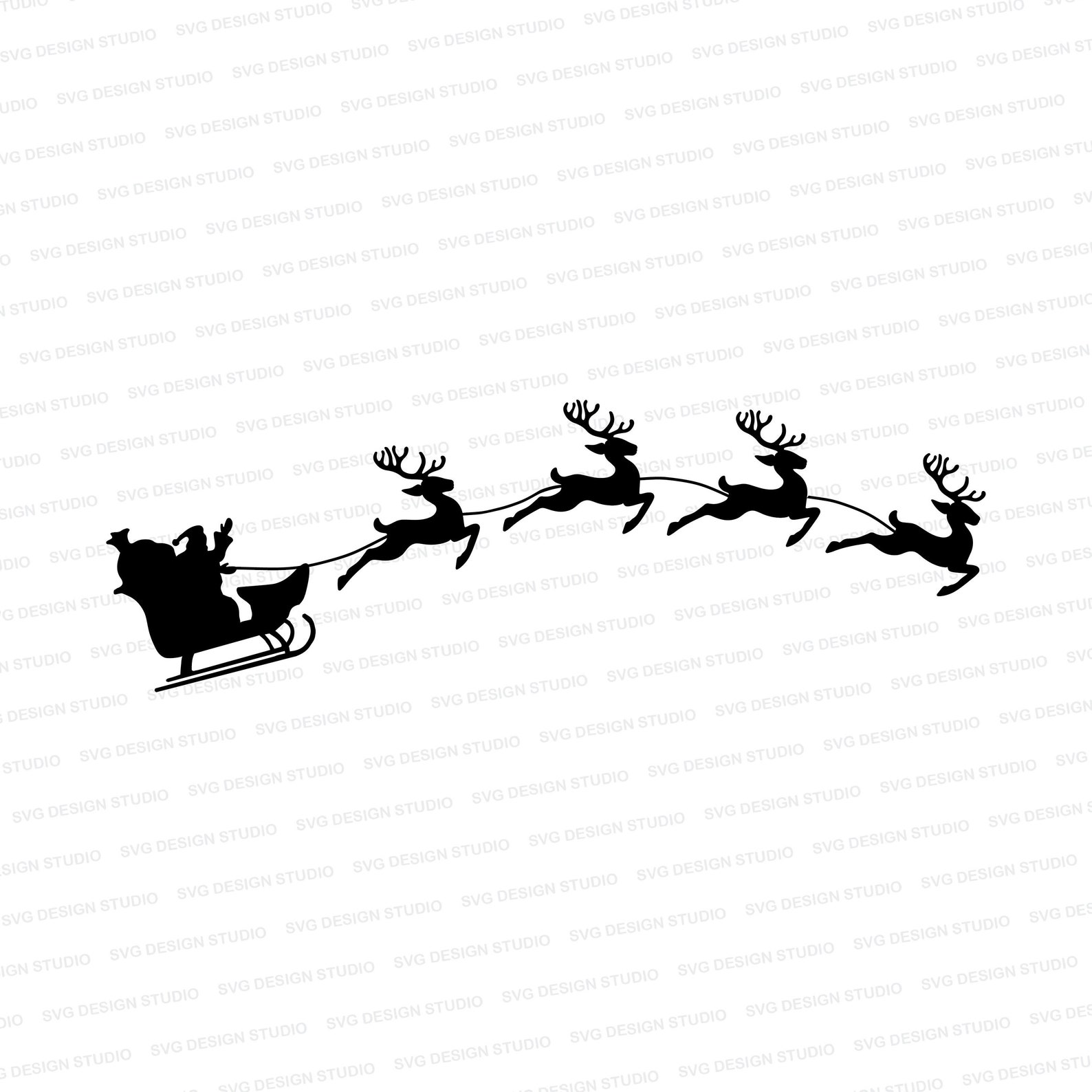 Santa Reindeer Sleigh SVG | Christmas Sleigh Silhouette SVG | Santa ...