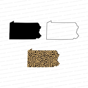 Pennsylvania Shape SVG | Leopard Pennsylvania Silhouette Svg | Black And Outline State Svg DXF EPS | Silhouette | Cricut | Cut Files