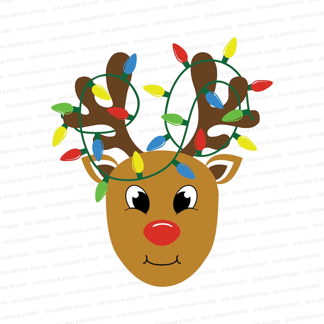 Reindeer Christmas Lights in Horns SVG Christmas Reindeer Etsy