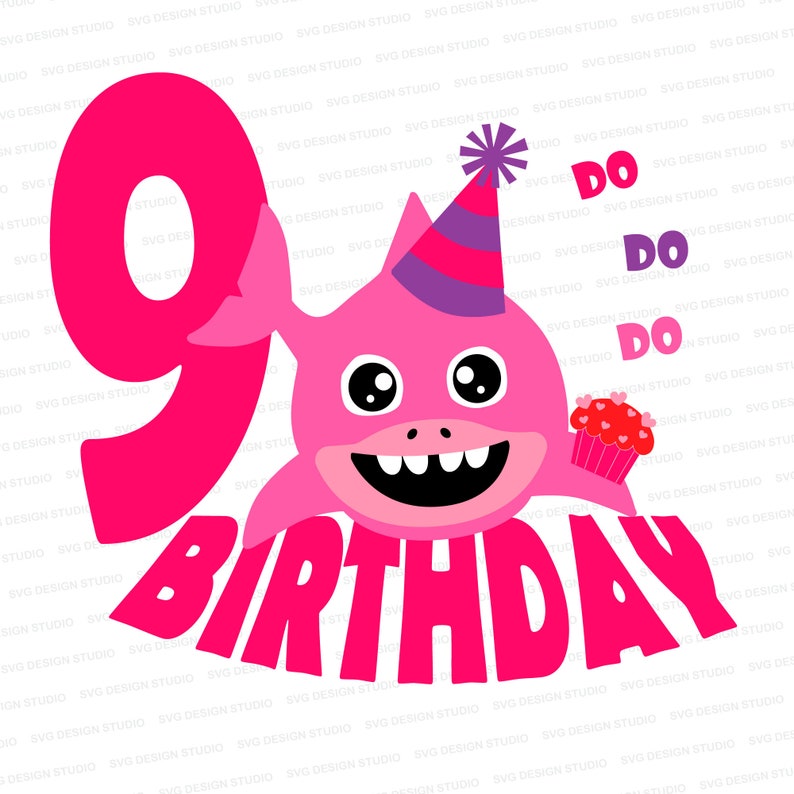 Download Nine Year Old Birthday Girl Svg Shark 9th Birthday for Girl | Etsy