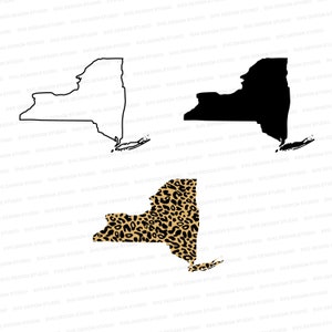 New York Shape SVG | Leopard New York Silhouette Svg | Black And Outline State Svg DXF EPS | Silhouette | Cricut | Cut Files