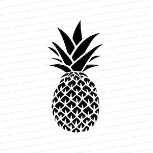 May include: A black silhouette of a pineapple with a detailed design of the fruit and leaves.
