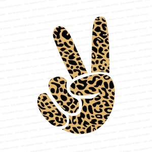 Leopard Peace Sign SVG / Hand Two Fingers SVG / Leopard Peace Hand Sign Design / Peace Sign DXF / Svg Files for Cricut / Silhouette Files