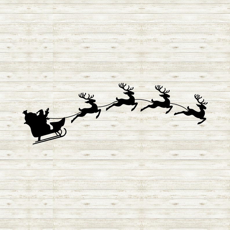 Santa Reindeer Sleigh SVG | Christmas Sleigh Silhouette SVG | Santa ...