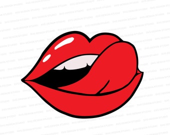 Tänder bitande tunga | Läckra läppar | Röda läppar svg, Rockband T-shirt svg, Onesie svg, Hoodie svg, Klipp fil Cricut, Silhuett