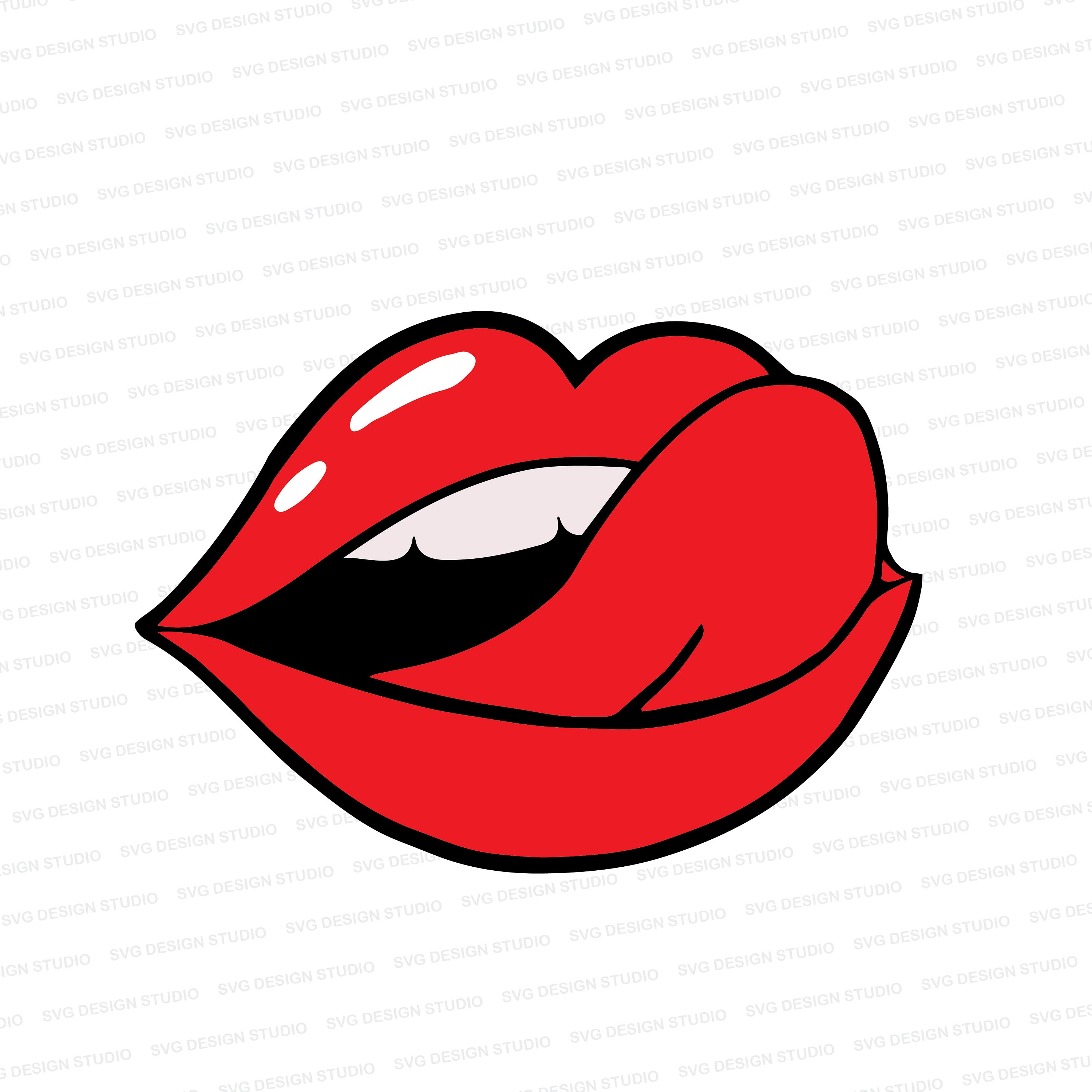 Teeth Biting Tongue | Luscious Lips | Red Lips Svg, Rock Band T