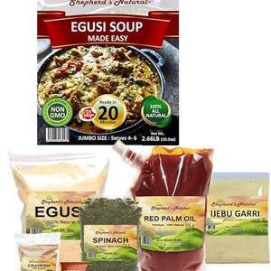 Egusi Soup Made Easy (With Ijebu Garri), 2.66LB JUMBO SIZE, Serves 4-6, Ready in 20mins by HATF'S Shepherd's Natural