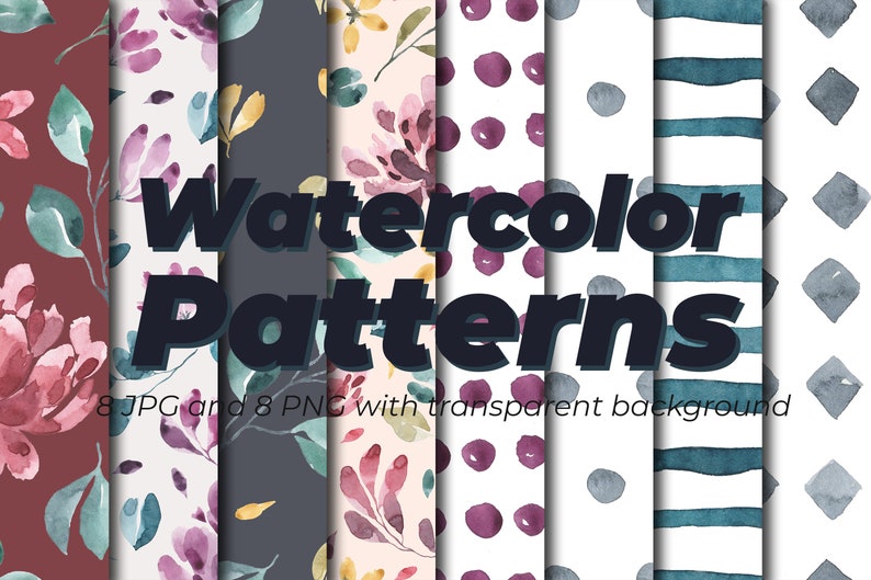 Watercolor Patterns and Shapes . Watercolor Digital Paper. | Etsy