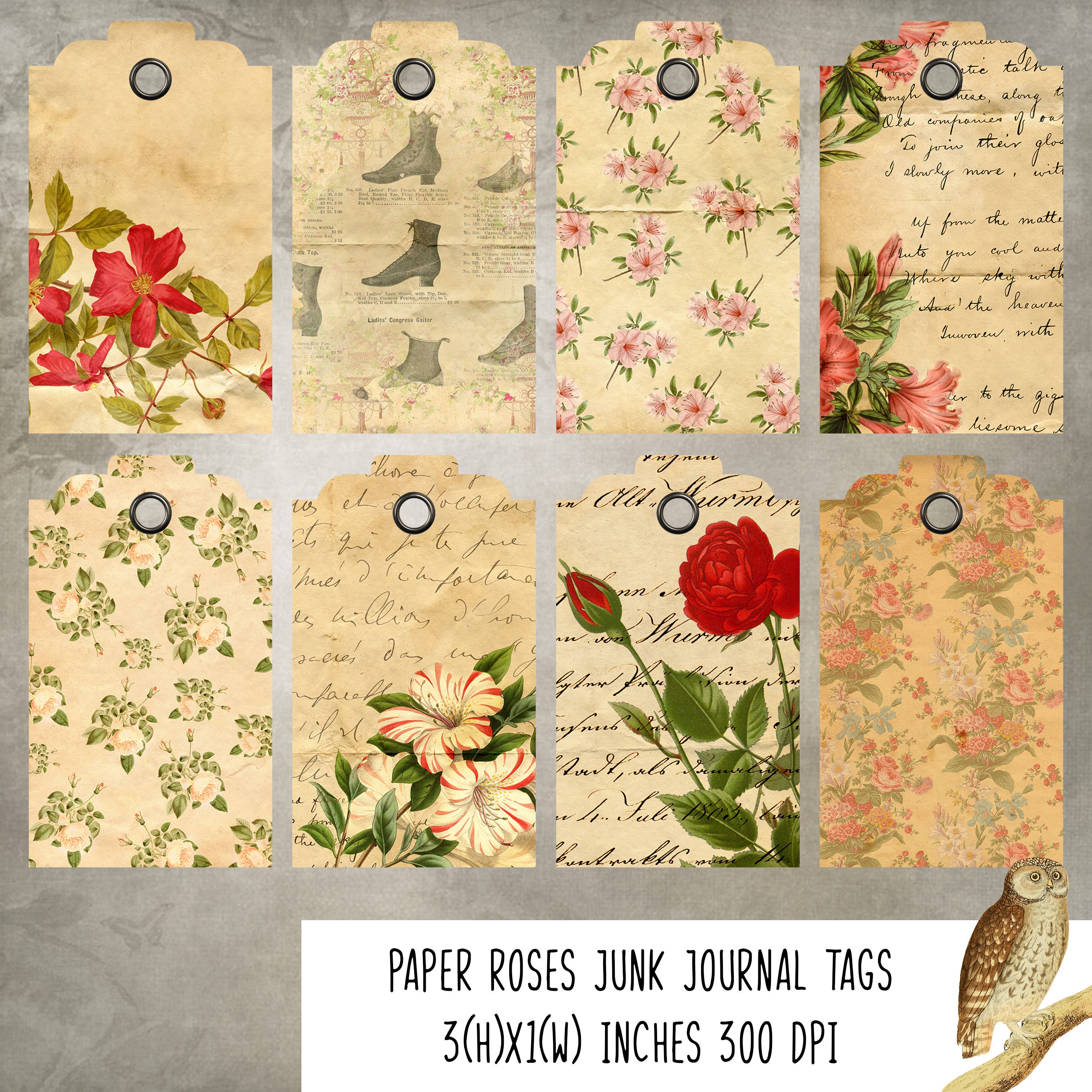 paper flowers junk journal tags vintage labels ephemera