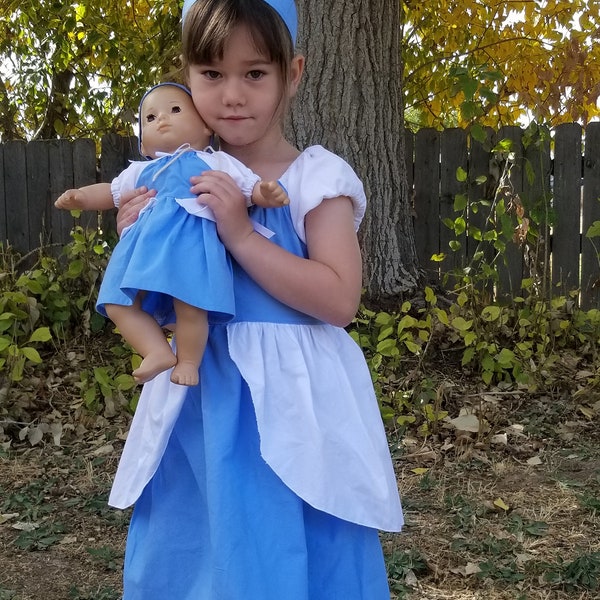 Cinderella Dress-Up Dress Little girl's everyday dress-up dress and 15" doll dress, Cotton dress-up dress with headband. 15" doll dress