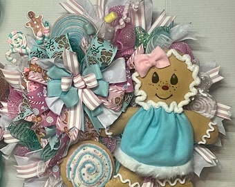 Gingerbread  wreath, candy themed Christmas wreath