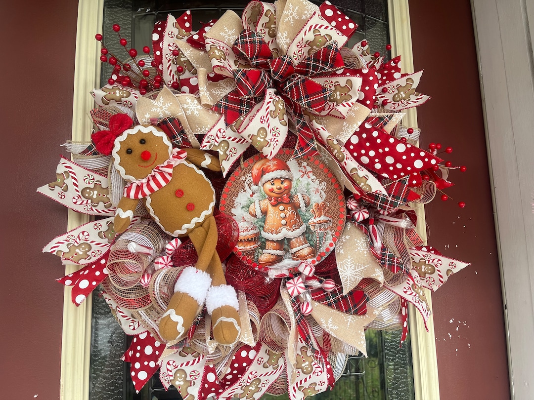 Gingerbread Wreath Candy Themed Christmas Wreath Etsy