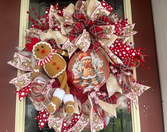 Gingerbread  wreath, candy themed Christmas wreath