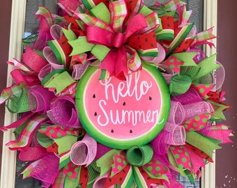 Summer wreath for front door, watermelon front door wreath