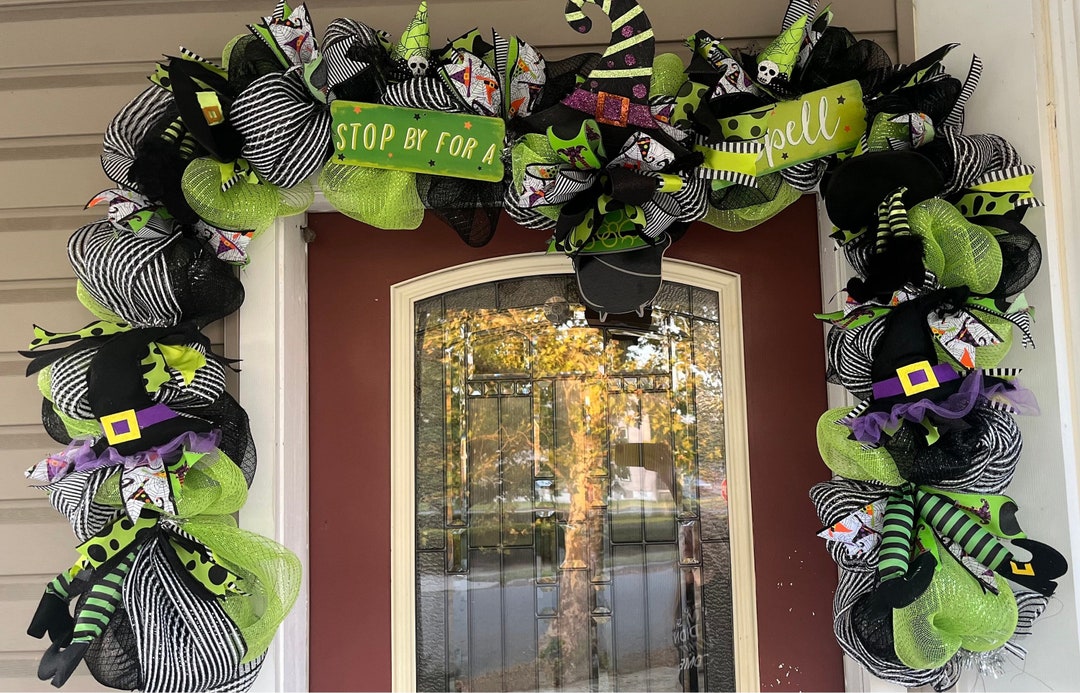 Halloween Witch Garland | Black, White and Lime Green Halloween Decor ...