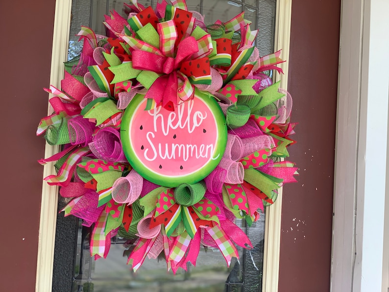 Watermelon wreath, summer wreath, watermelon door hanger image 1
