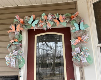 Spring garland, Easter garland, prelit butterfly garland for spring