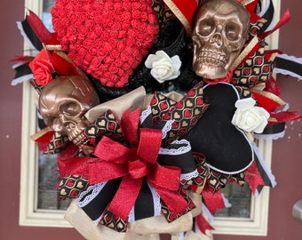 Valentine’s Day wreath, skulls and roses wreath