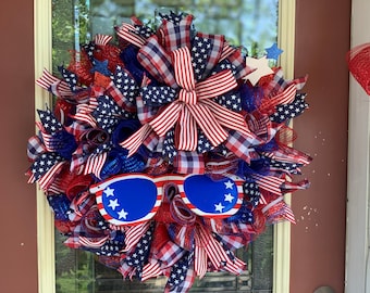 Patriotic wreath/ Fourth of July/ red white and blue wreath