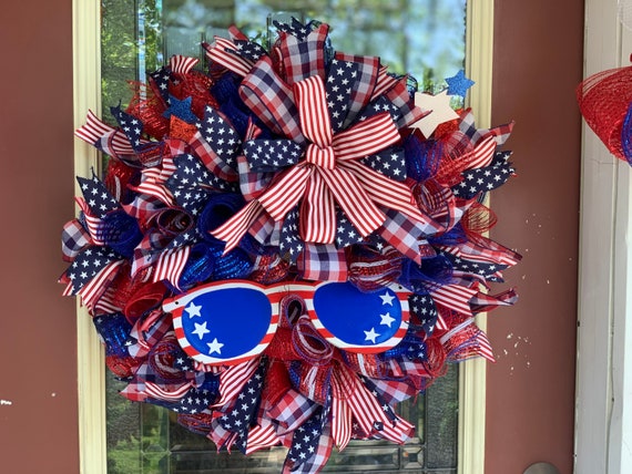 Patriotic Summer Wreath with Hand-Painted Sunglasses