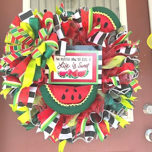 Large Watermelon wreath for summer,  Watermelon wreath for door, Front door Summer Wreath