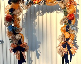 Fall sunflower and pumpkin garland with lights