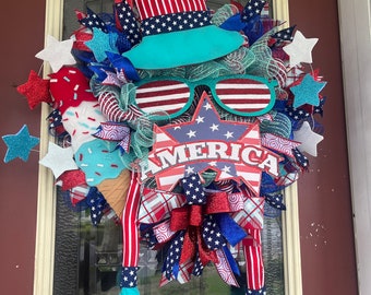 Patriotic wreath/ Fourth of July wreath/ red white and blue wreath