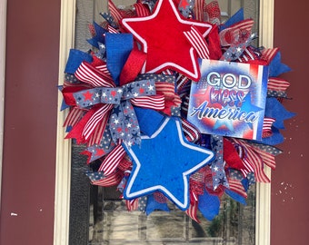 Patriotic wreath, Fourth of July wreath, God bless America wreath