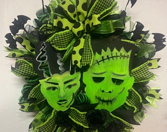 Halloween wreath/ lime green and black Halloween witch wreath