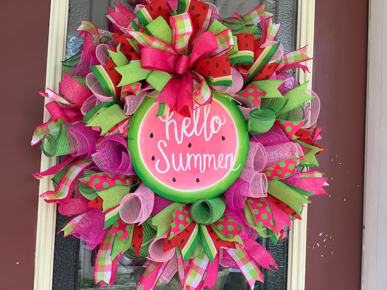 Watermelon wreath, summer wreath, watermelon door hanger image 2