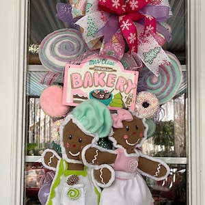 Gingerbread Candyland Door Swag: Handmade Pastel Christmas Decor