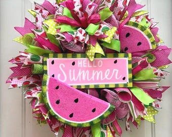 Watermelon Summer Wreath, Hello Summer Door Decor,