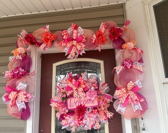 Spring garland, and wreath, floral wreath and garland for spring