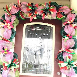 Handcrafted Watermelon Garland with Lights: Pink & Green Summer Decor
