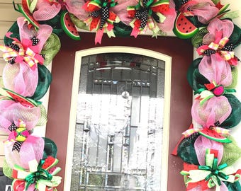Handcrafted Watermelon Garland with Lights: Pink & Green Summer Decor
