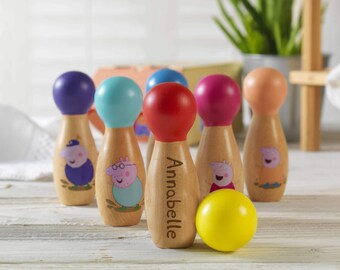 childrens wooden skittles set