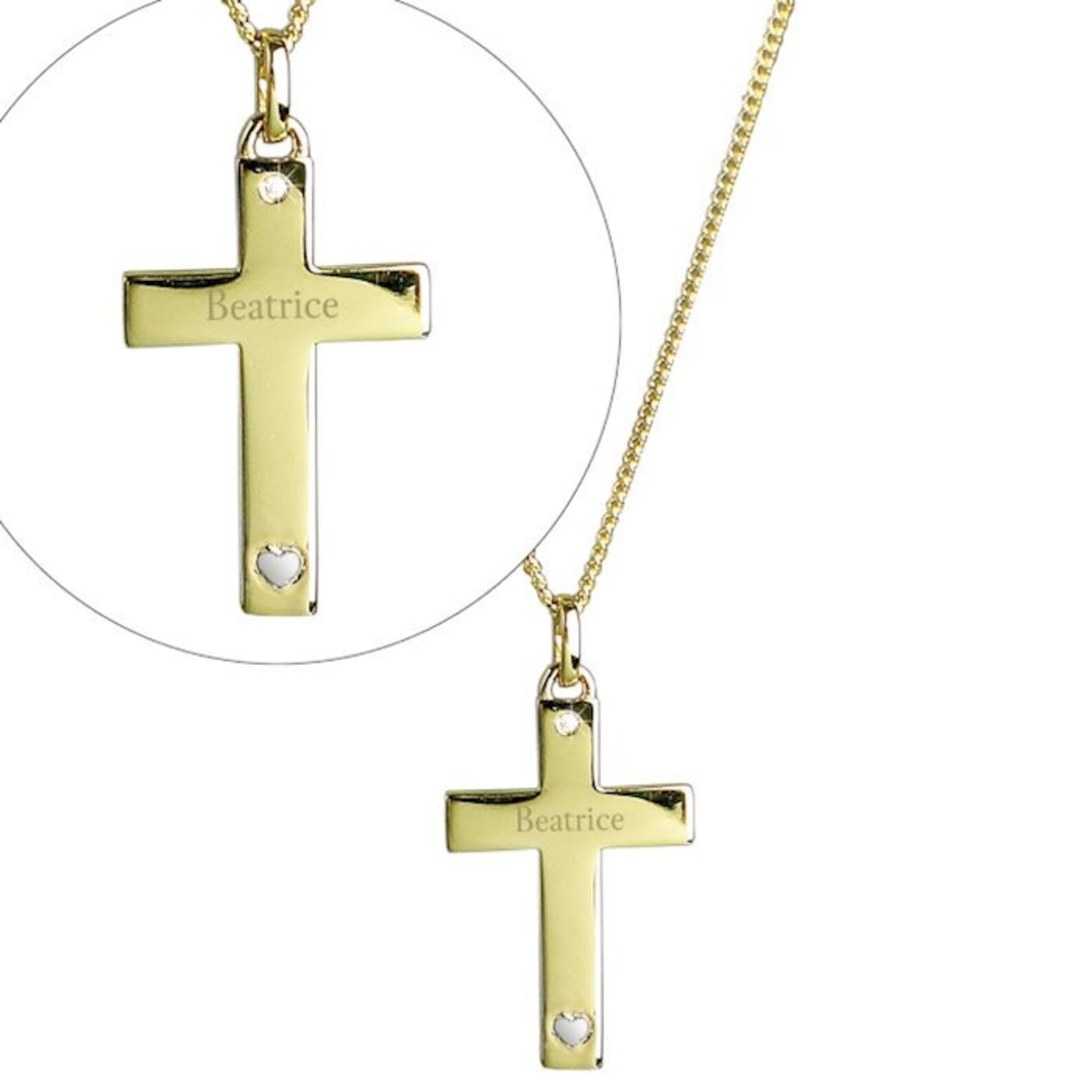 Personalised 9ct Gold Cross Necklace Sterling Silver Heart Etsy