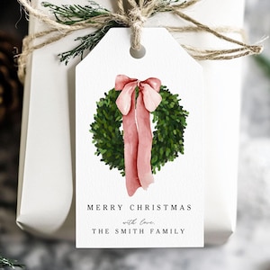 PRINTED Personalized Watercolor Christmas Wreath Gift Tags, Printed Christmas Tags