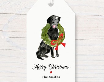 PRINTED Personalized Black Lab Christmas Gift Tags, Black Lab Gift Tags, Personalized Christmas Tags, Personalized Happy Holidays Gift Tag