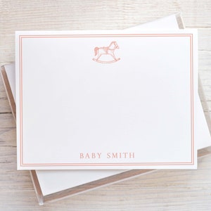Blush Baby Shower Thank You Cards, Personalized Baby Notecards, Vintage Newborn Note Cards, Baby Girl Stationery, Baby Stationary Set